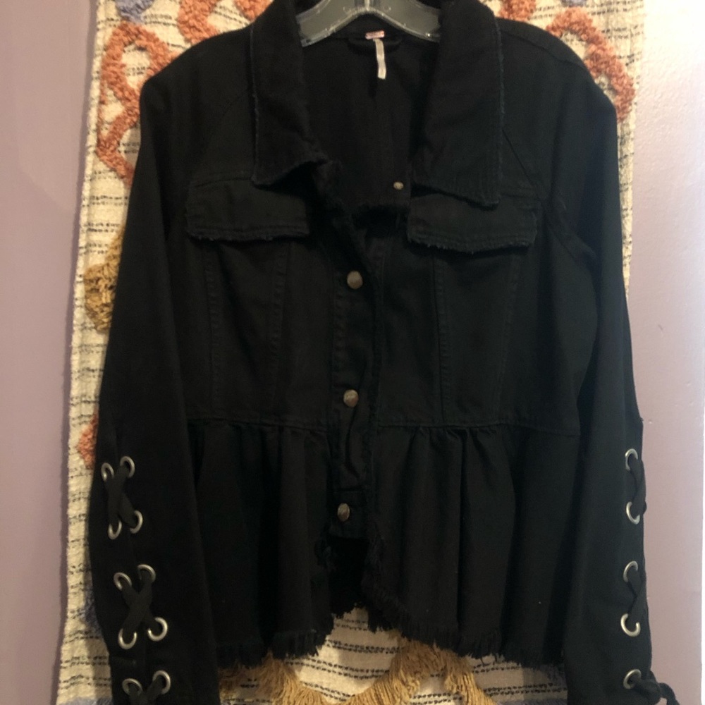 Free People Black Denim Peplum jacket